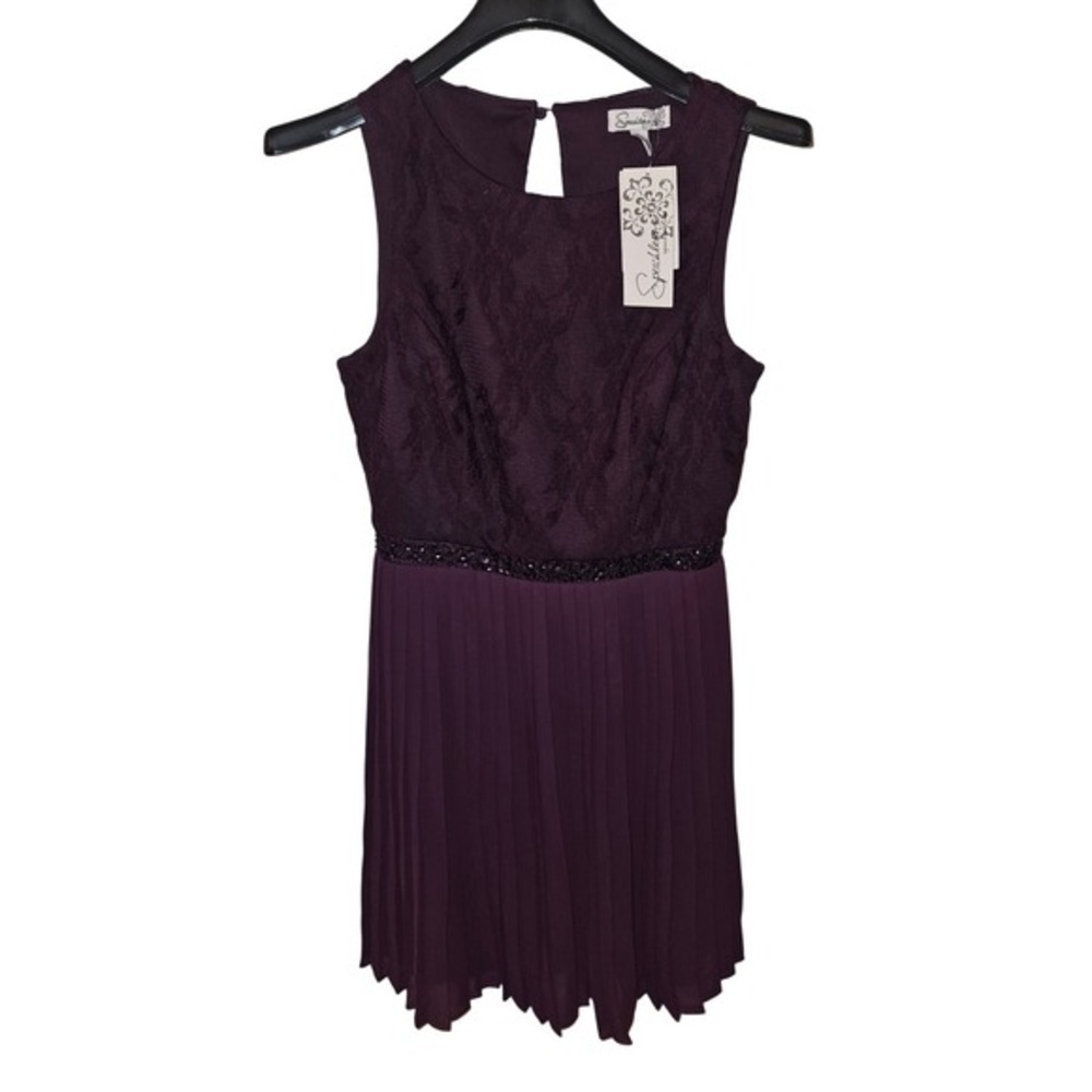Speechless Womens Dress Plum Lace Top Pleated Skirt Size 3